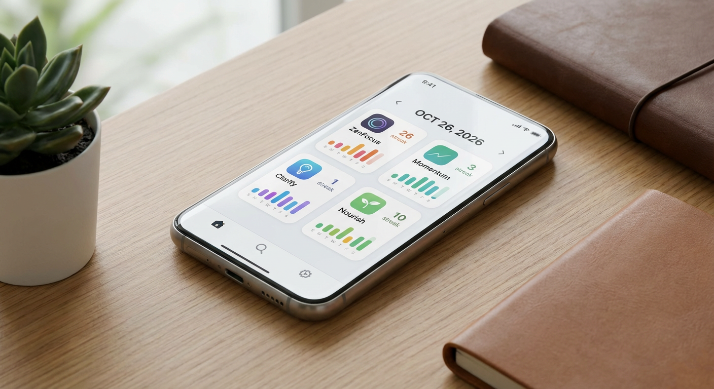 Smartphone displaying habit-tracking apps for productivity in 2026