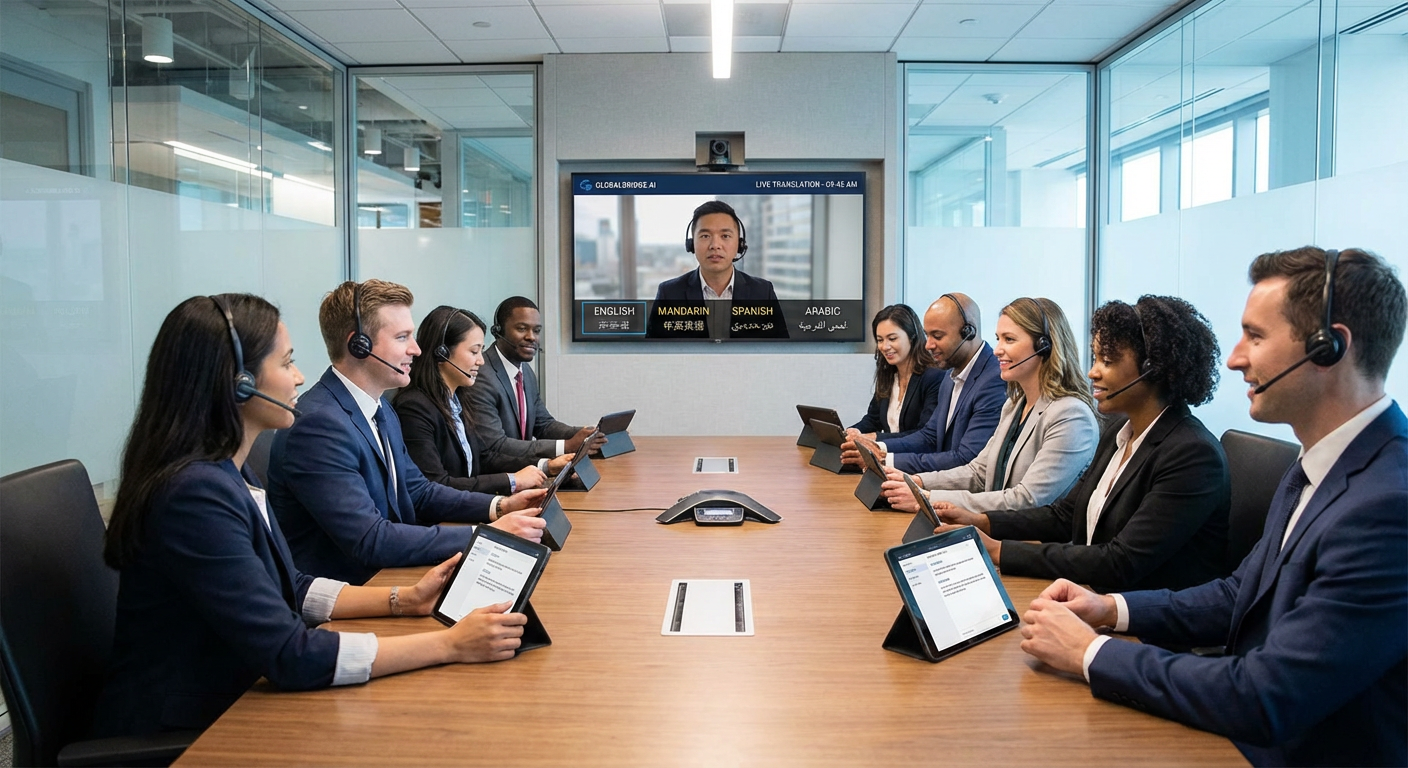 Real-time translation in a global business meeting
