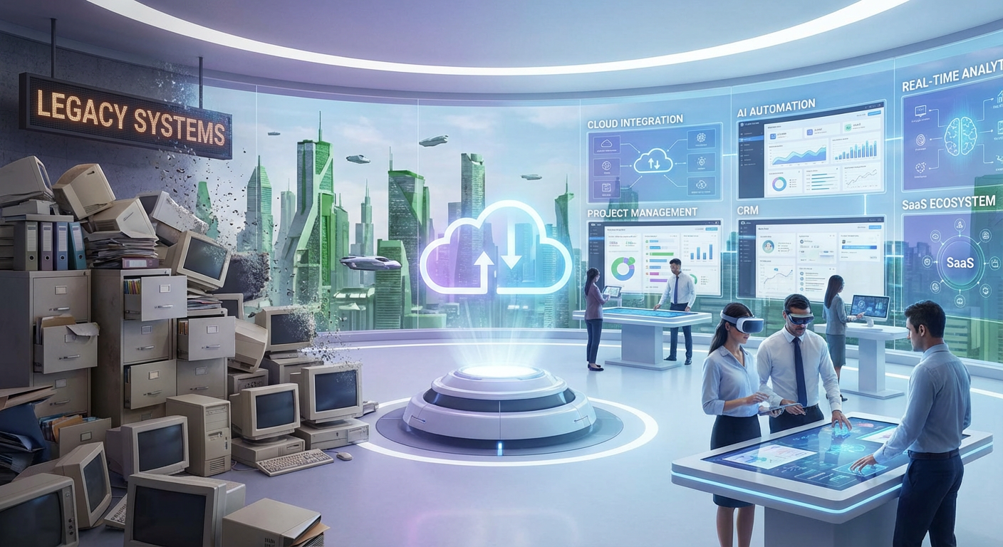 Futuristic Office with SaaS Tools