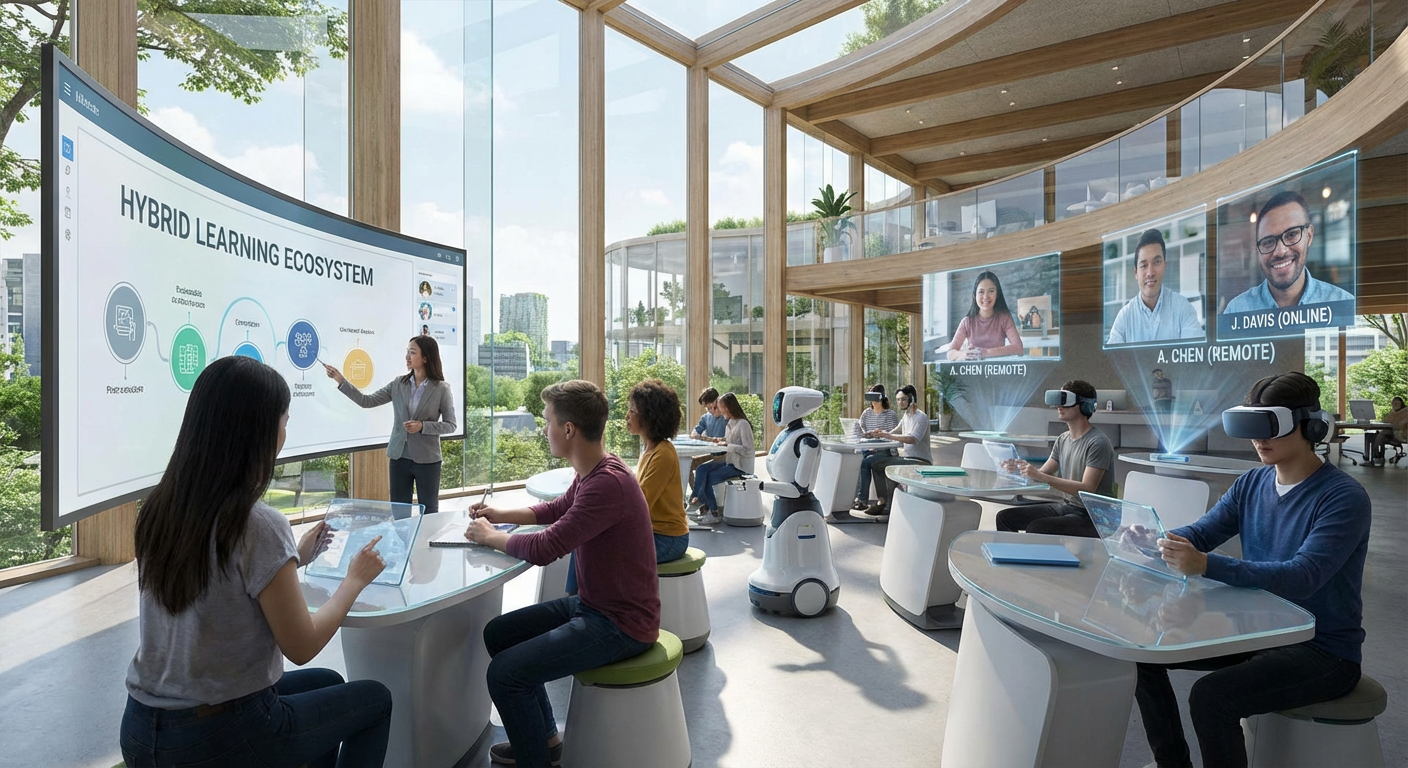Futuristic Classroom with Hybrid Education Tools