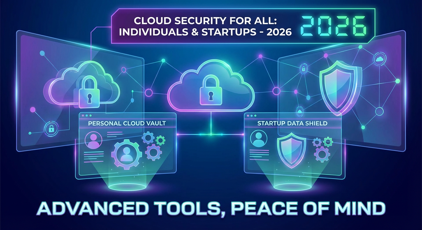 Futuristic illustration of cloud security tools for 2026