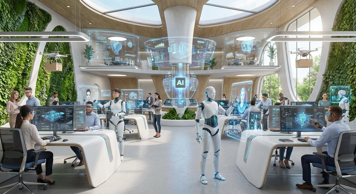 Futuristic Office with AI Tools