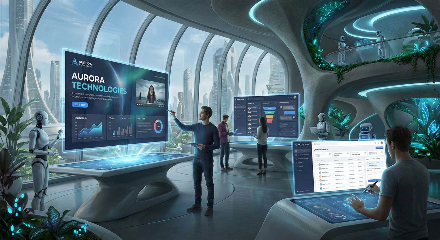 Futuristic workspace with digital tools for startups